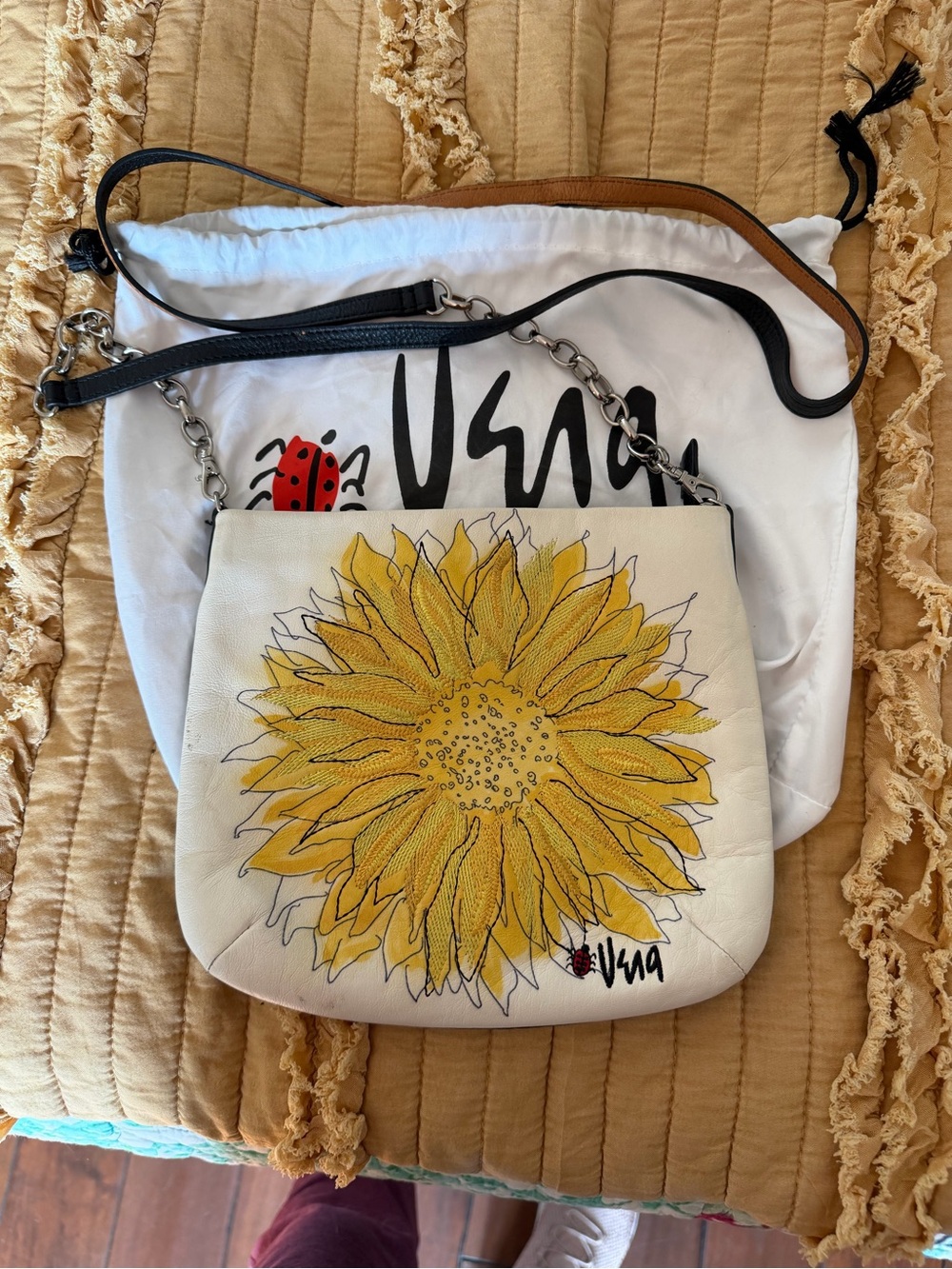 Brighton White Crossbody Bag with Yellow Sunflower by Vera Wang